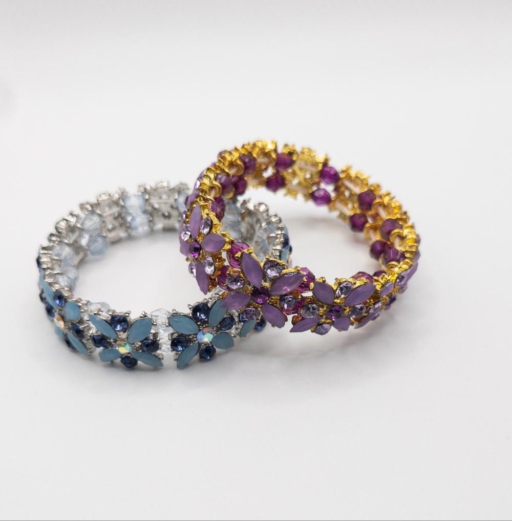 2 Sparkling Stretch Bracelets With Beautiful Beads and Rhinestones
